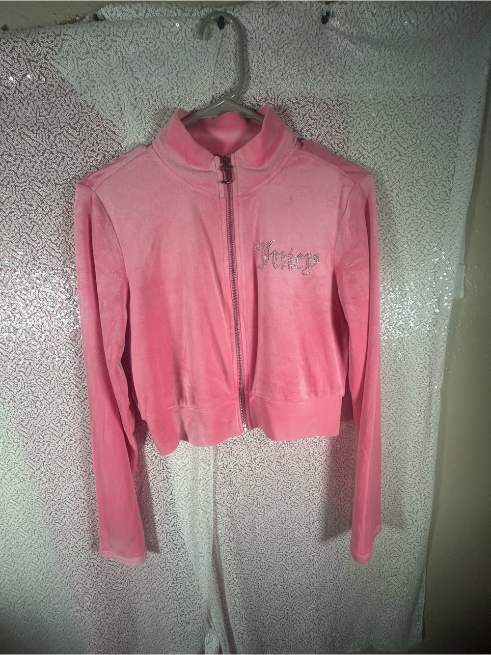 Juicy Couture Pink Velour Rhinestone Logo Zip Jacket